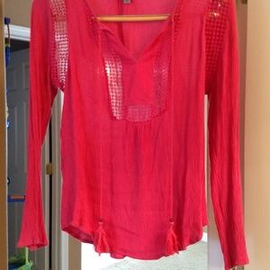 Bright Hot Pink Silky Peasant Blouse